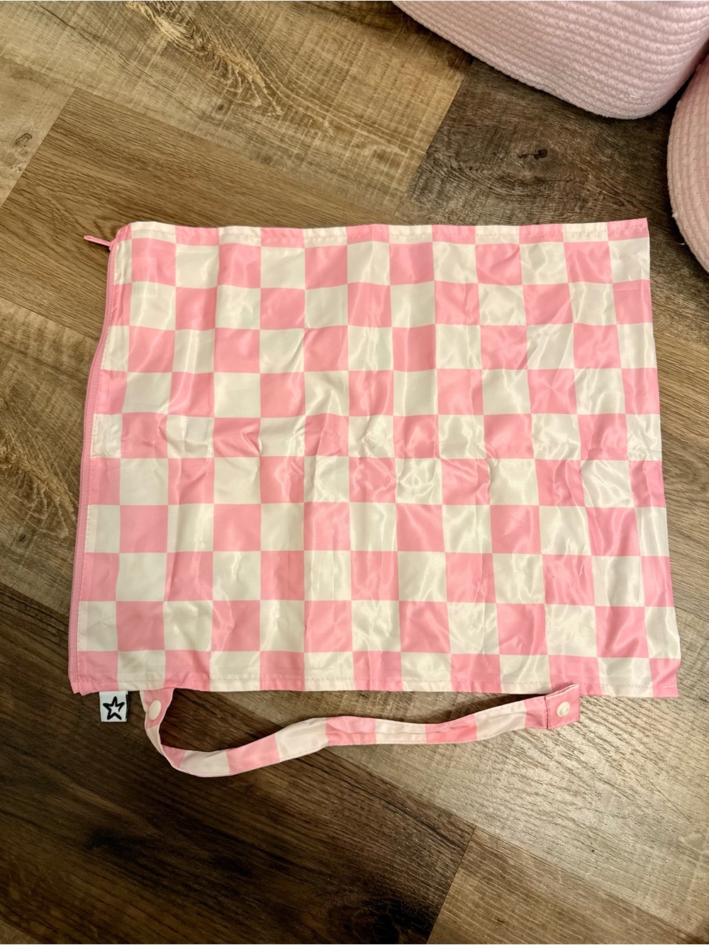 Pink and White Checkerboard Waterproof Bag